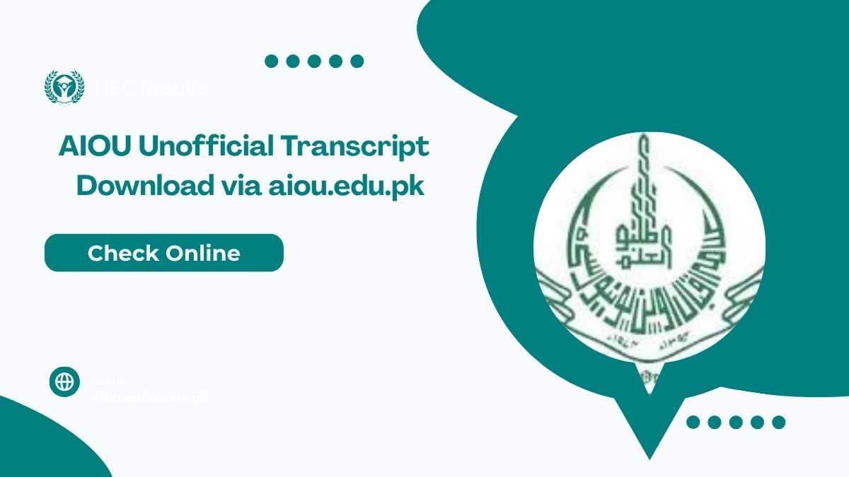 AIOU Unofficial Transcript 2025 Download via aiou.edu.pk